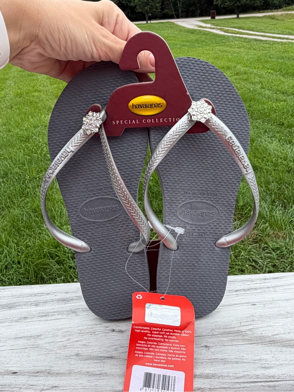 Swarovski x Havaianas | W's 6 |Crystal Poem flip flops / Slim sandals NWT beach
